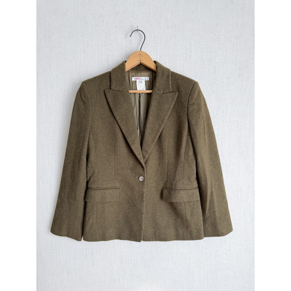 KORS Michael Kors Italy Wool Alpaca Blazer Jacket Olive Green Brown Womens 4